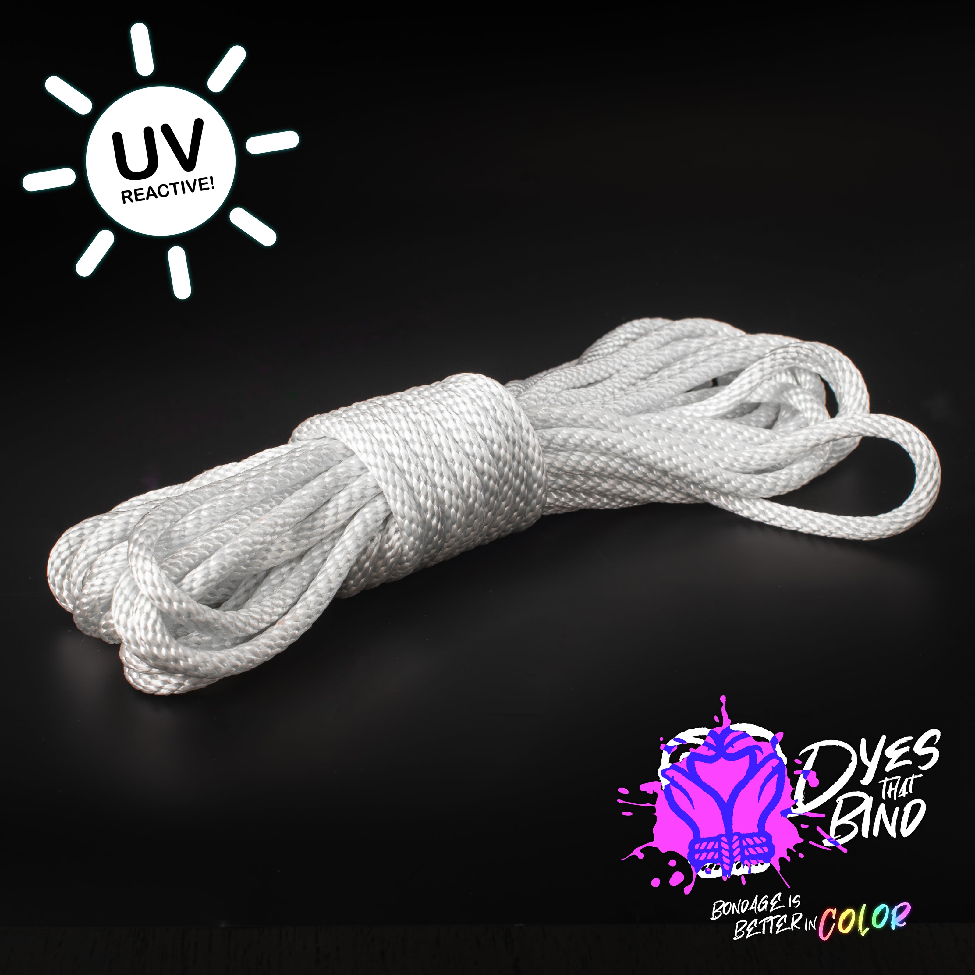 Snowblind White Solid Braid Nylon Shibari Rope (Blacklight Reactive!)