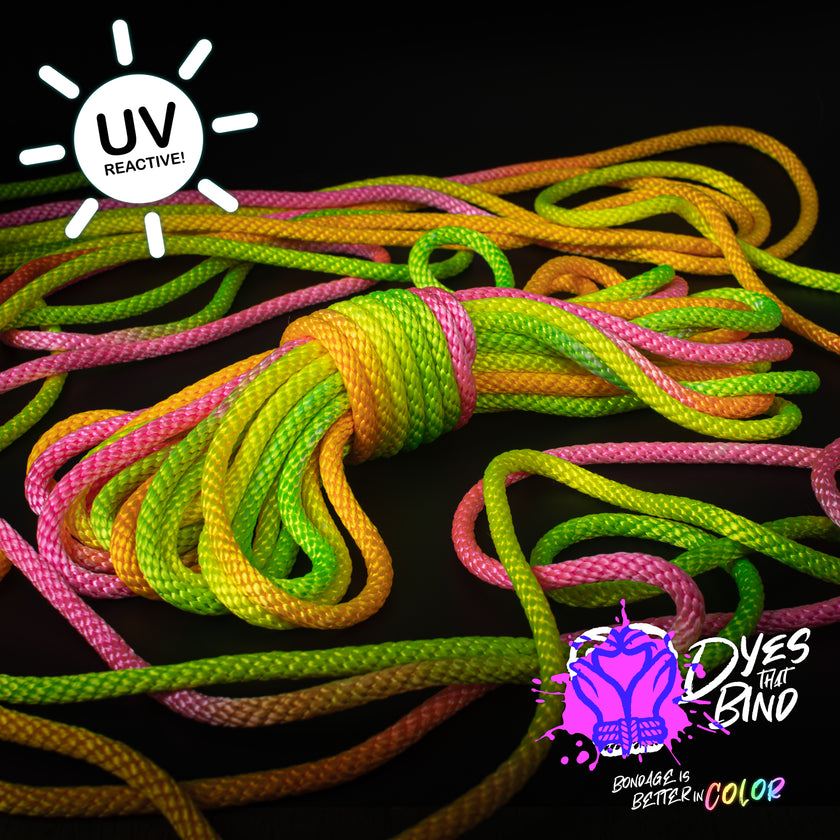 Neon Rainbow Sherbet Solid Braid Nylon Shibari Rope (Blacklight Reactive!)