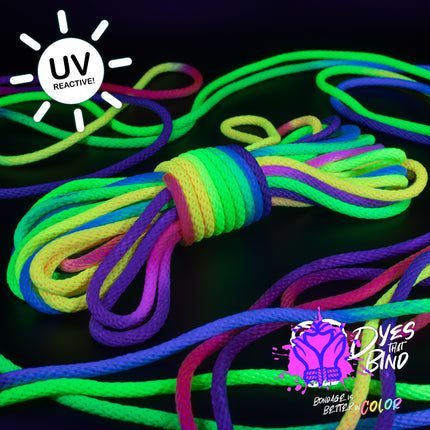 Neon Rainbow Solid Braid Nylon Shibari Rope (Blacklight Reactive!)