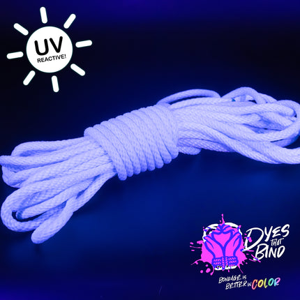 Snowblind White Solid Braid Nylon Shibari Rope (Blacklight Reactive!)