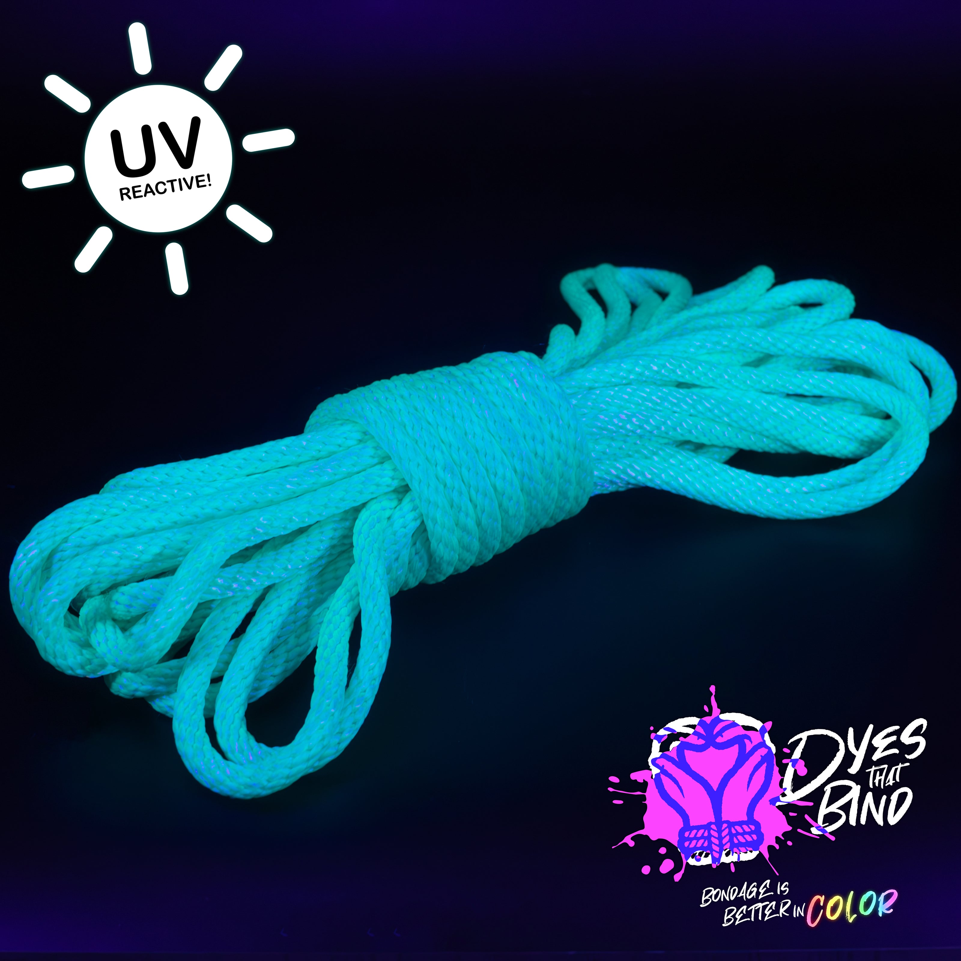 Bright Aqua Solid Braid Nylon Shibari Rope (Blacklight Reactive!)