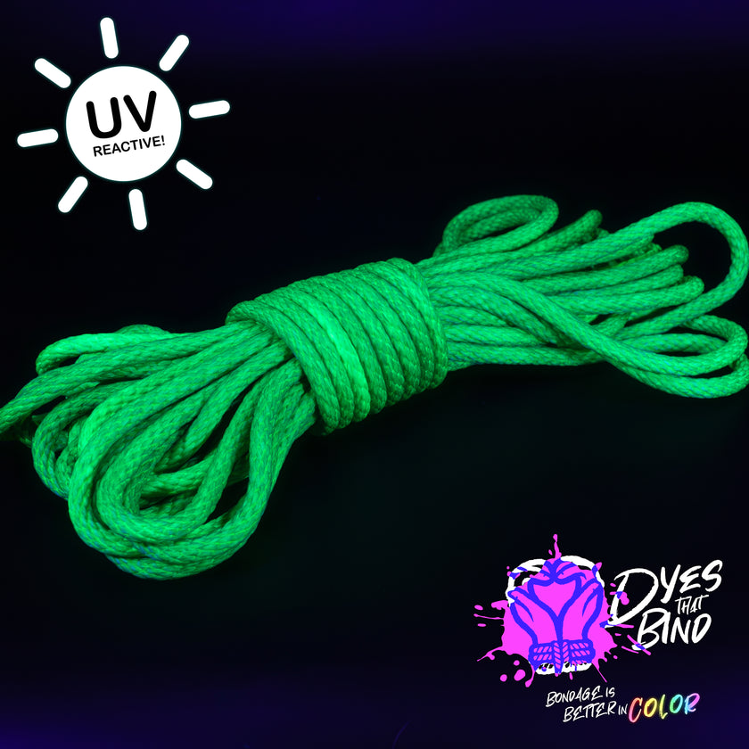 Neon Zombie Green Solid Braid Nylon Shibari (Blacklight Reactive!)