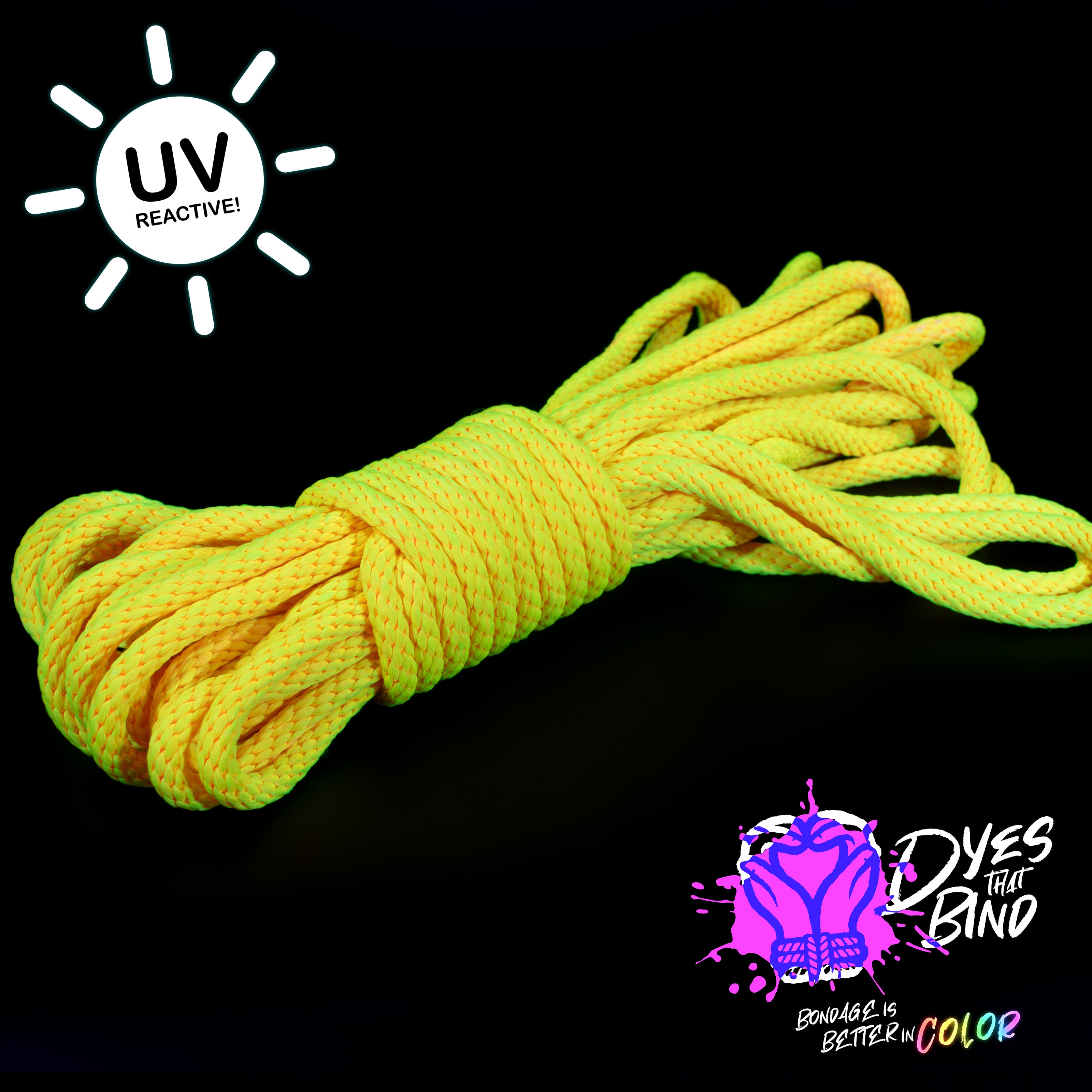 Neon Yellow Solid Braid Nylon Shibari Rope (Blacklight Reactive!)