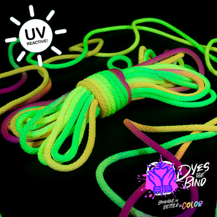 Neon Rainbow Sherbet Solid Braid Nylon Shibari Rope (Blacklight Reactive!)