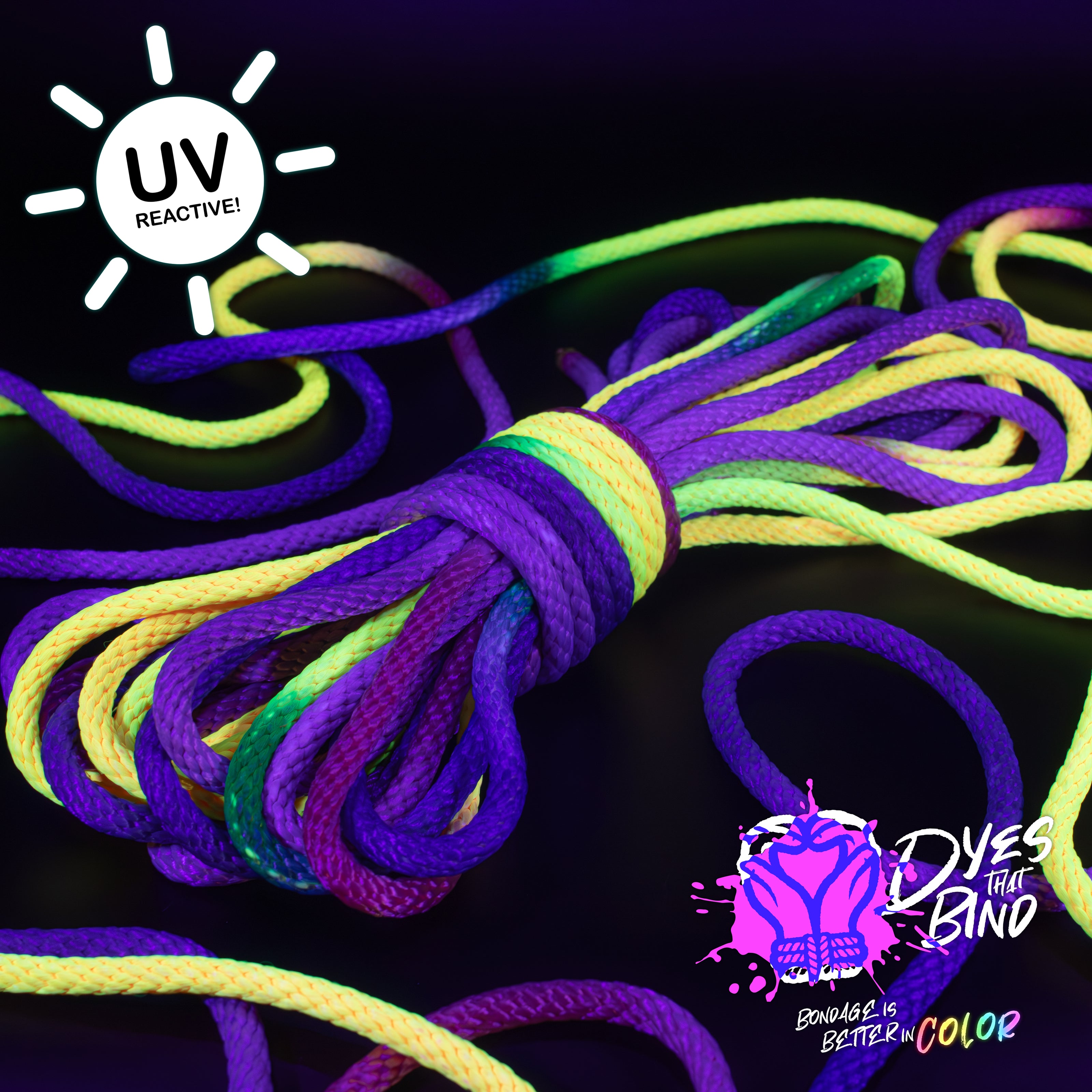 Electric Sunset Solid Braid Nylon Shibari Rope (Blacklight Reactive!)