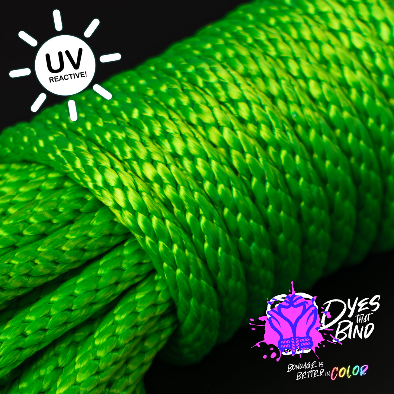 Neon Kelly Green Solid Braid Nylon Shibari Rope (Blacklight Reactive!)
