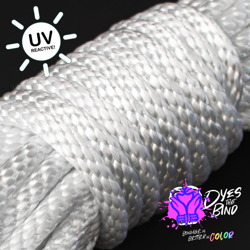 Snowblind White Solid Braid Nylon Shibari Rope (Blacklight Reactive!)